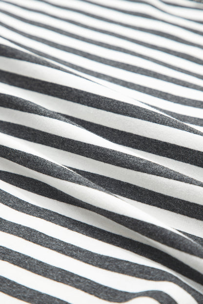 Gray Stripe Starry Patch Drop Shoulder Raw Edge Casual Knit Top