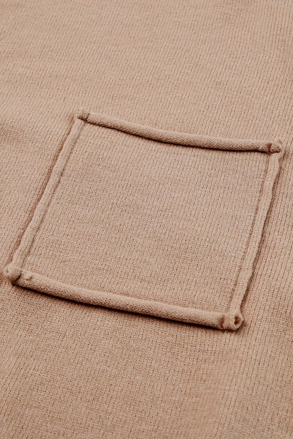 Apricot Raw Edge Patch Pocket Exposed Seam Loose Sweater - L & M Kee, LLC