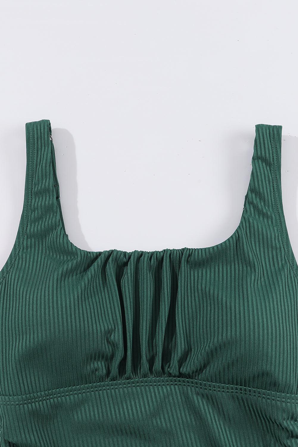 Blackish Green Ruched U Neck Ribbed Tankini - L & M Kee, LLC