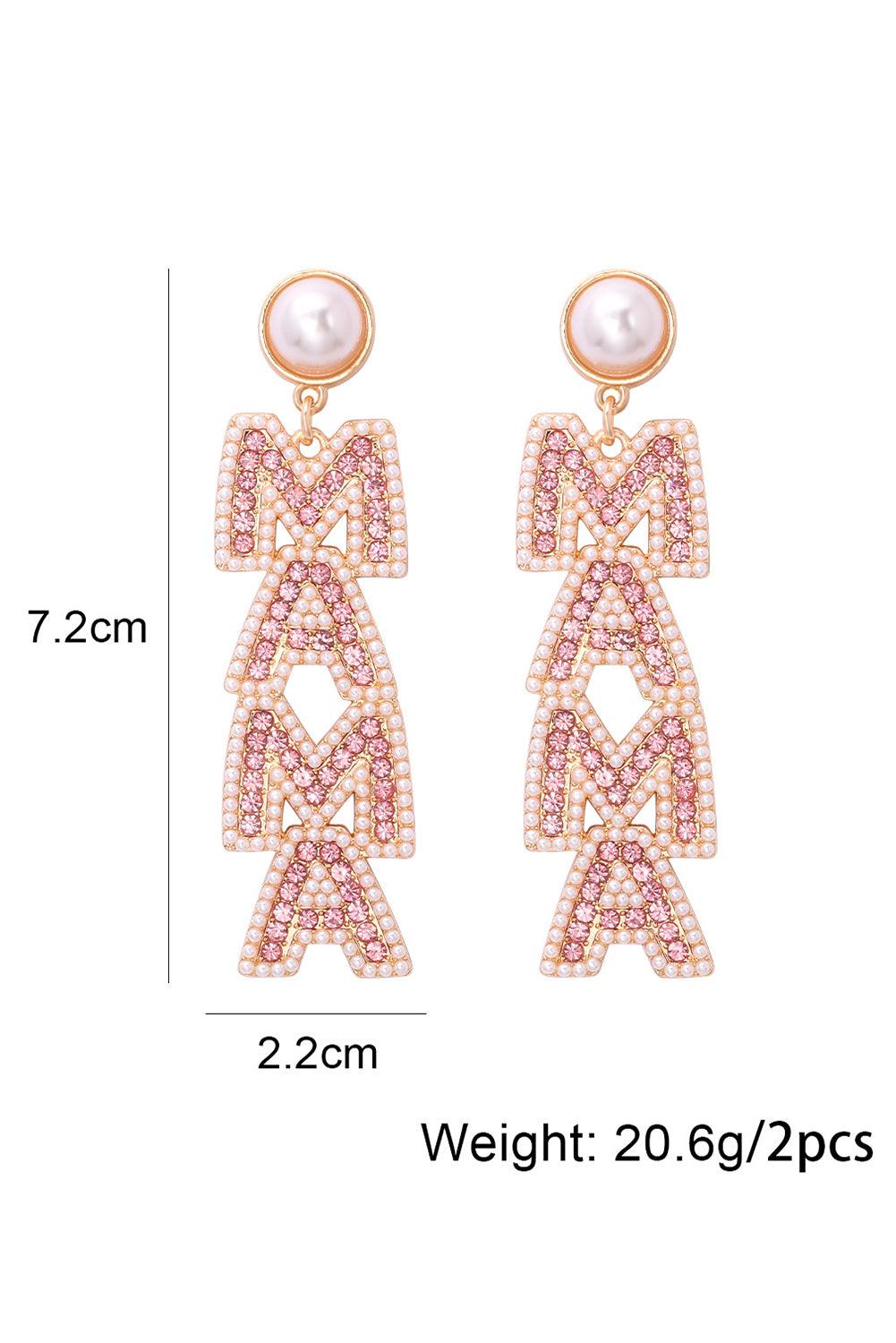 Apricot Pink MAMA Rhinestone Pearl Dangle Stud Earrings - L & M Kee, LLC