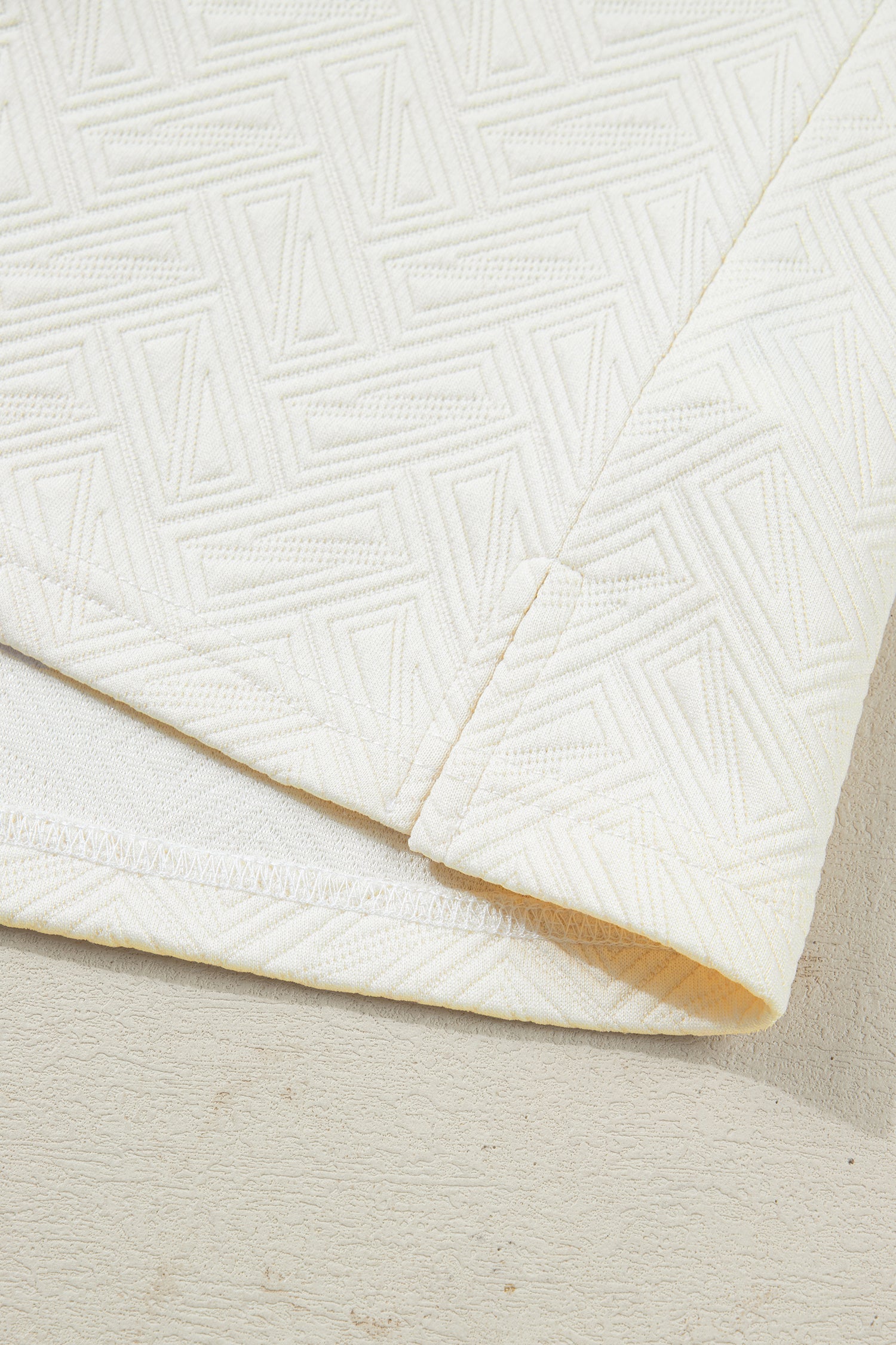 White Textured Knit Contrast Striped Accent Zipped Collar Pullover Top