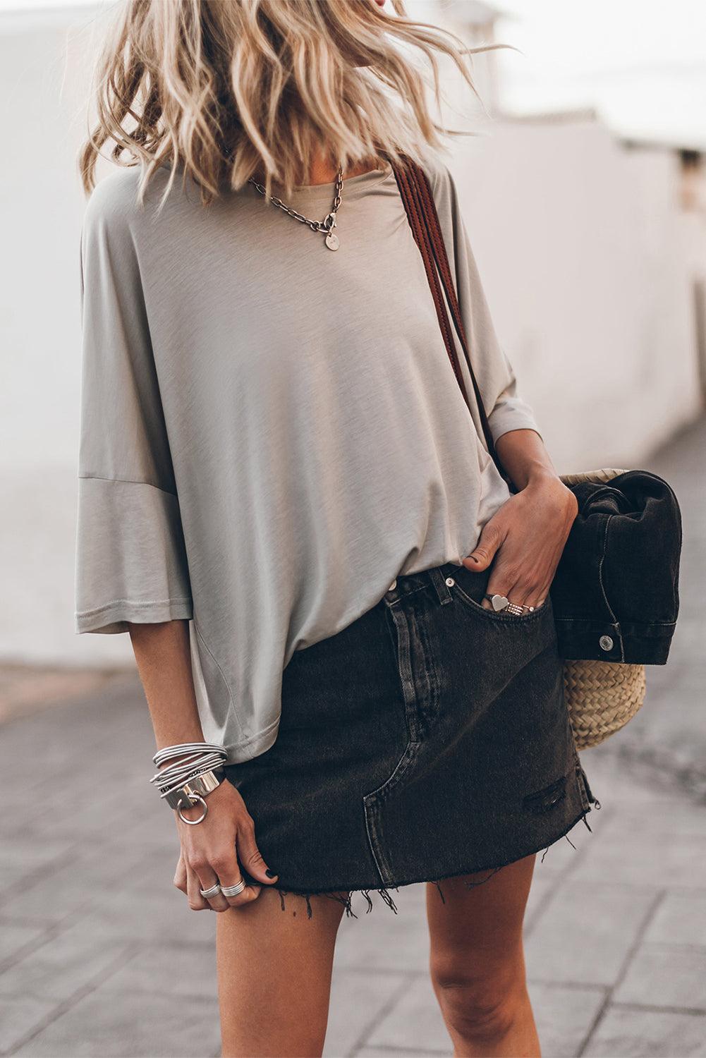 Gray Oversized Flowy Dropped Shoulder T-shirt - L & M Kee, LLC