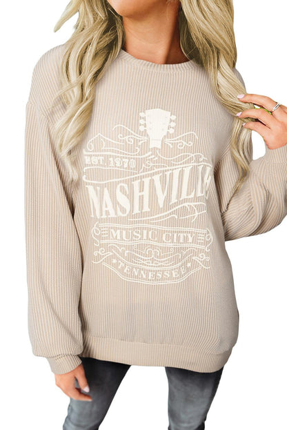 Apricot NASHVILLE MUSIC CITY Corded Graphic Sweatshirt - L & M Kee, LLC