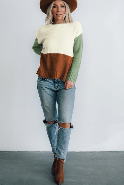 Parchment Ribbed Trim Color Block Sweater - L & M Kee, LLC