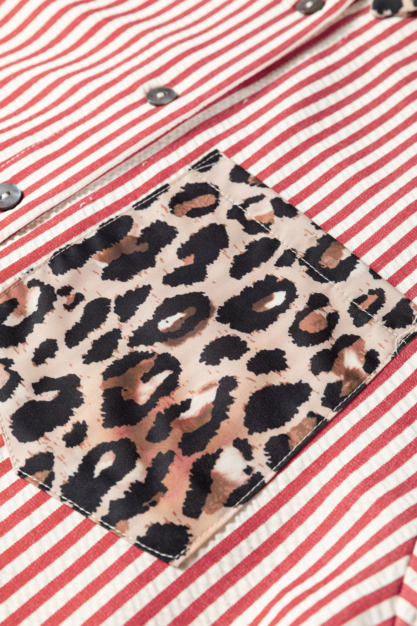 Racing Red Striped Leopard Print Patchwork Button Up Womens Shirt