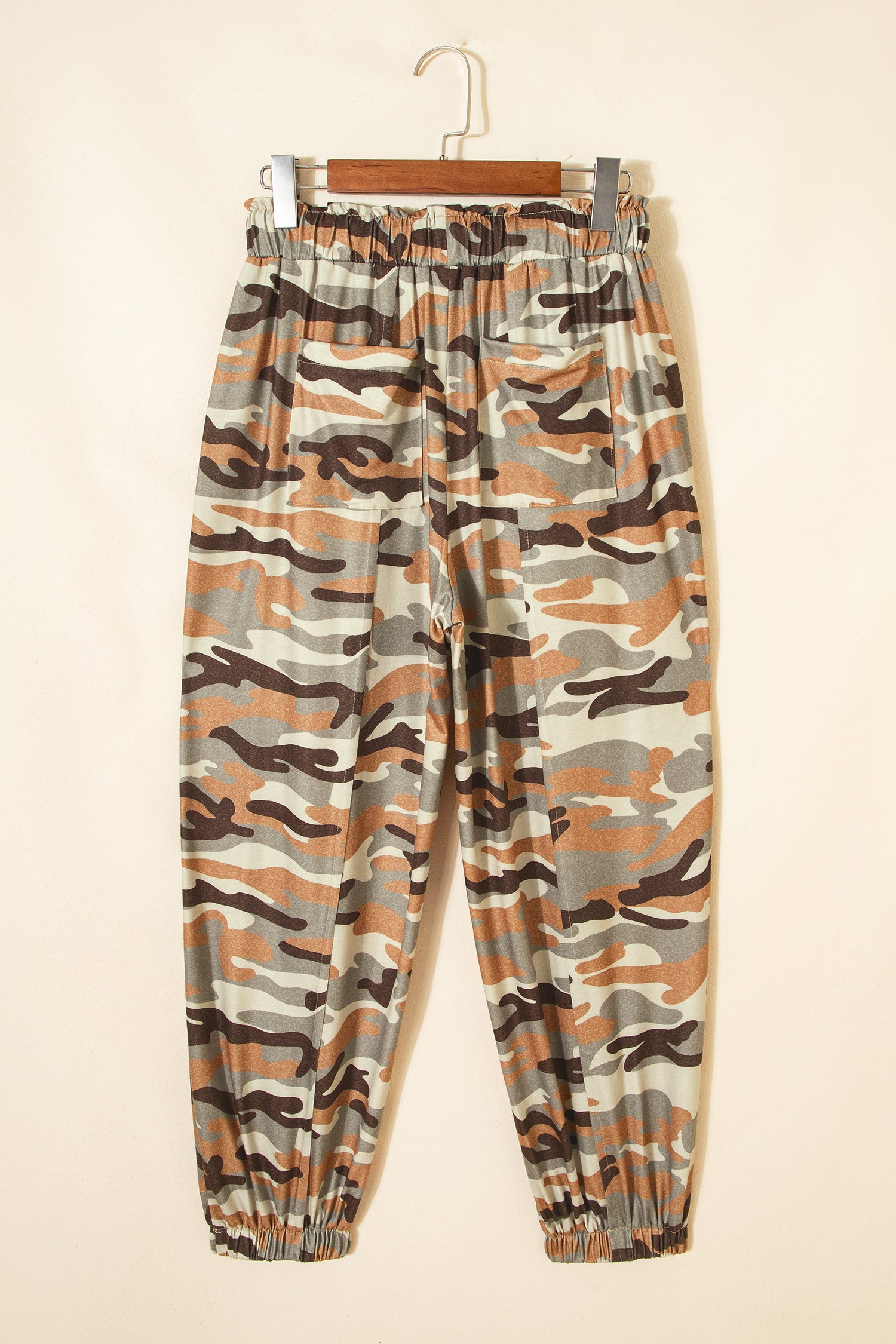 Green Camouflage Printed Drawstring Elastic Waist Jogger Pants