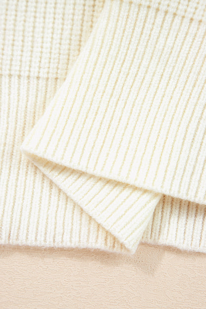 Beige Pumpkin Embroidered Ribbed Thanksgiving Halloween Holiday Sweater