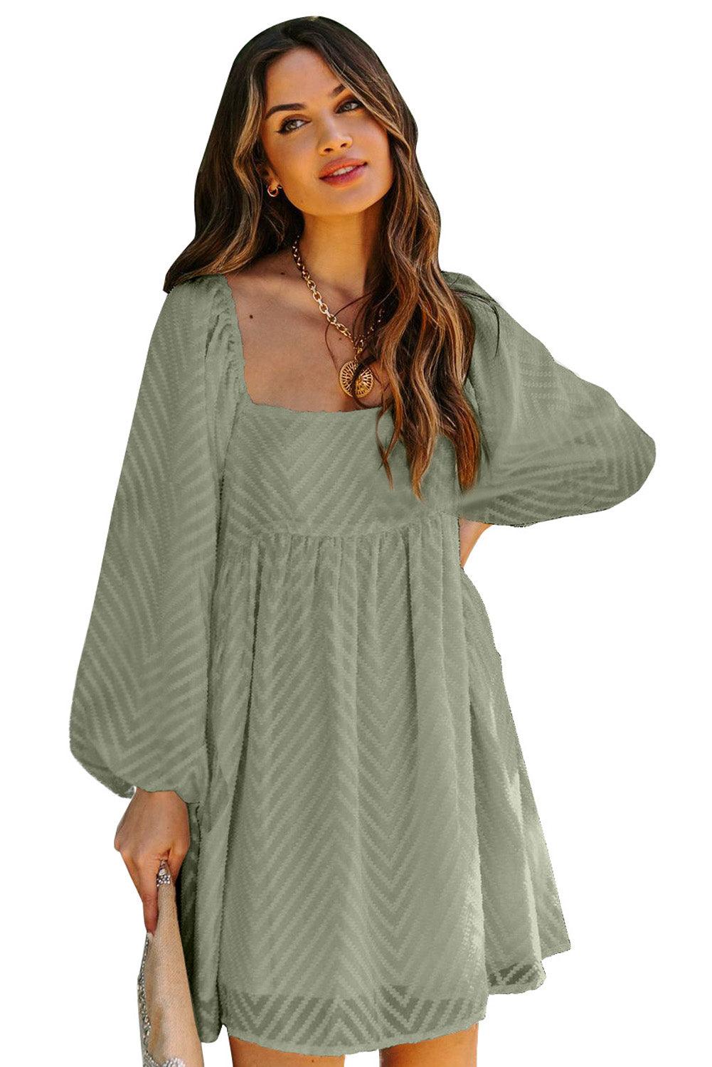 Square Neck Puff Sleeve Babydoll Style Short Dress - L & M Kee, LLC