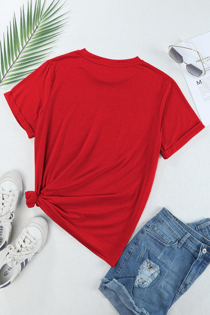 Red Casual Plain Crew Neck Tee - L & M Kee, LLC