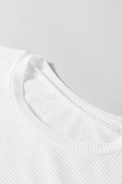 White Ribbed Long Sleeve Crew Neck Solid Color Bodysuit