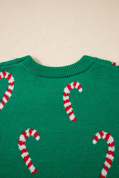 Racing Red Christmas Candy Cane Holiday Drop Shoulder Sweater