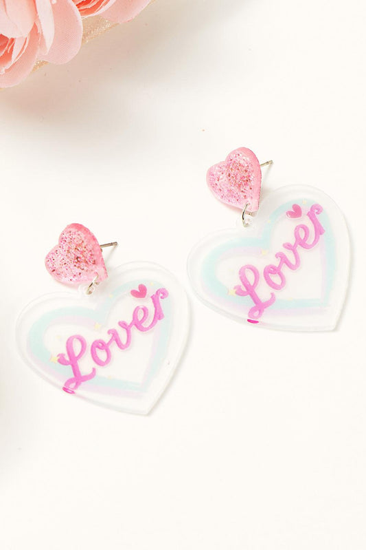 White Valentines Sweet Lover In Heart Acrylic Earrings - L & M Kee, LLC