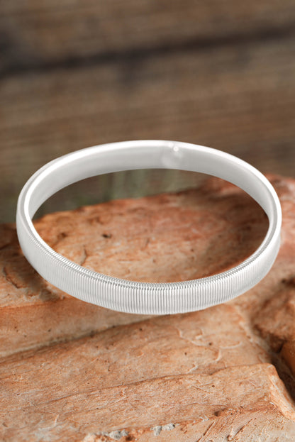 White Stretchy Metal Wide Bangle