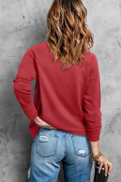 Fiery Red Chenille MERRY Christmas Raglan Sleeve Sweatshirt - L & M Kee, LLC