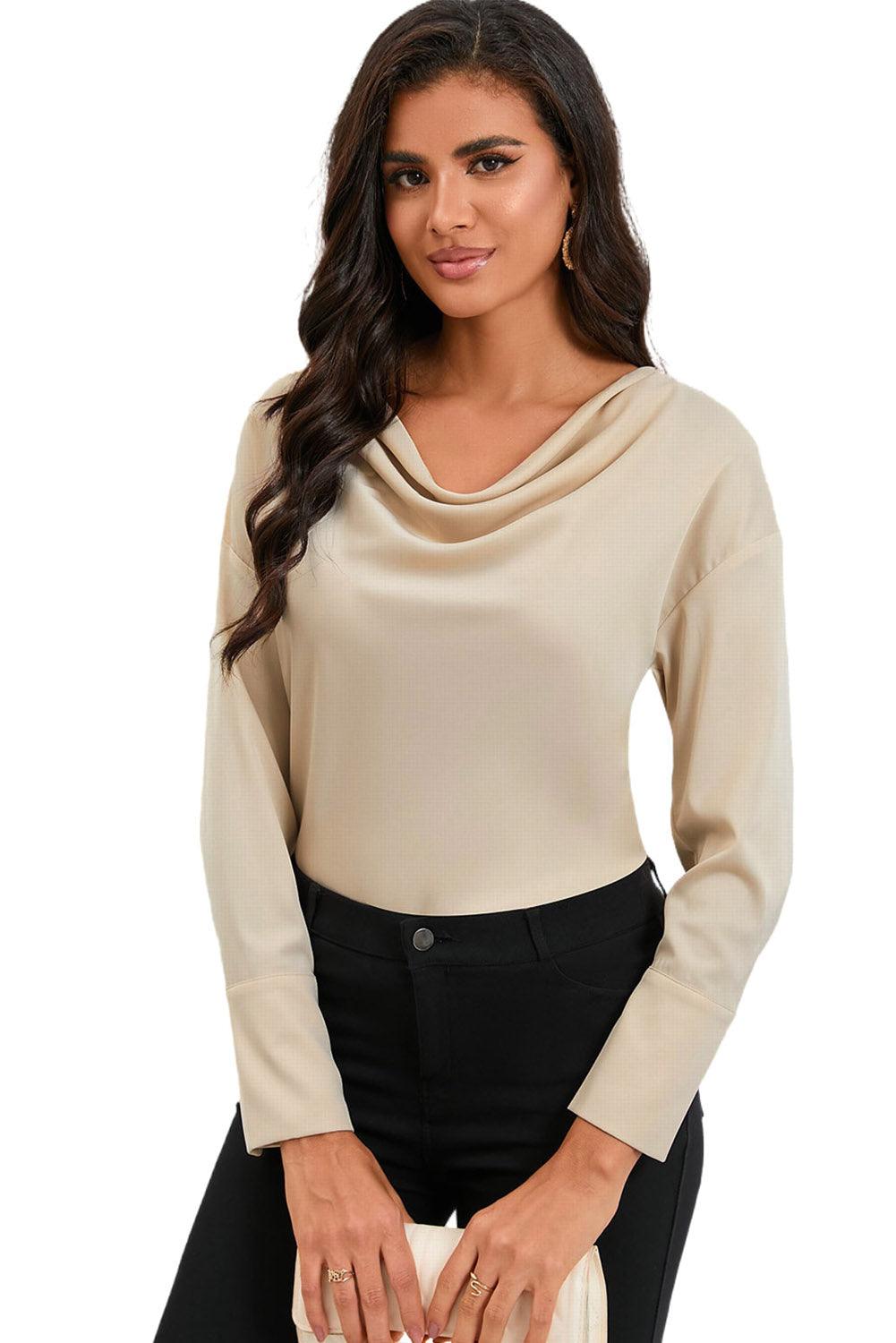 Cowl Neck Long Sleeve Elegant Blouse - L & M Kee, LLC