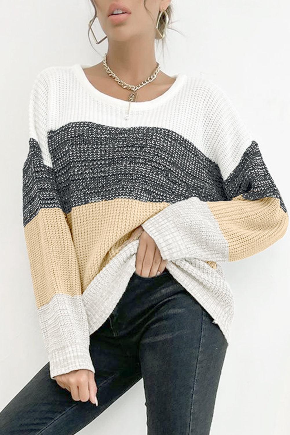 Multicolour Color Block Drop Shoulder Knit Sweater - L & M Kee, LLC