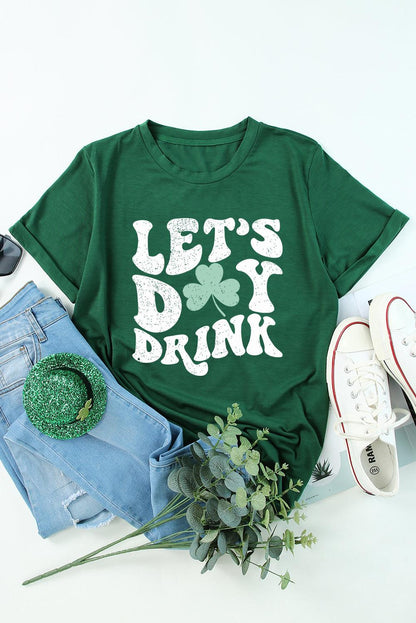 Green Lets Day Drink Clover Print Round Neck T Shirt - L & M Kee, LLC