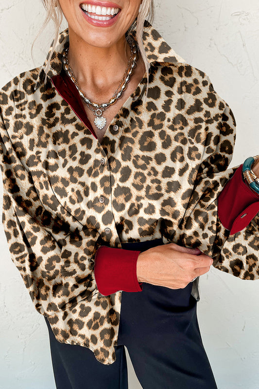 Khaki Contrast Edge Leopard Shirt