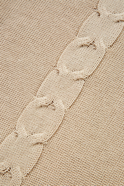 Parchment Cable Knit Braided Tie Sleeve Plus Size Open Cardigan