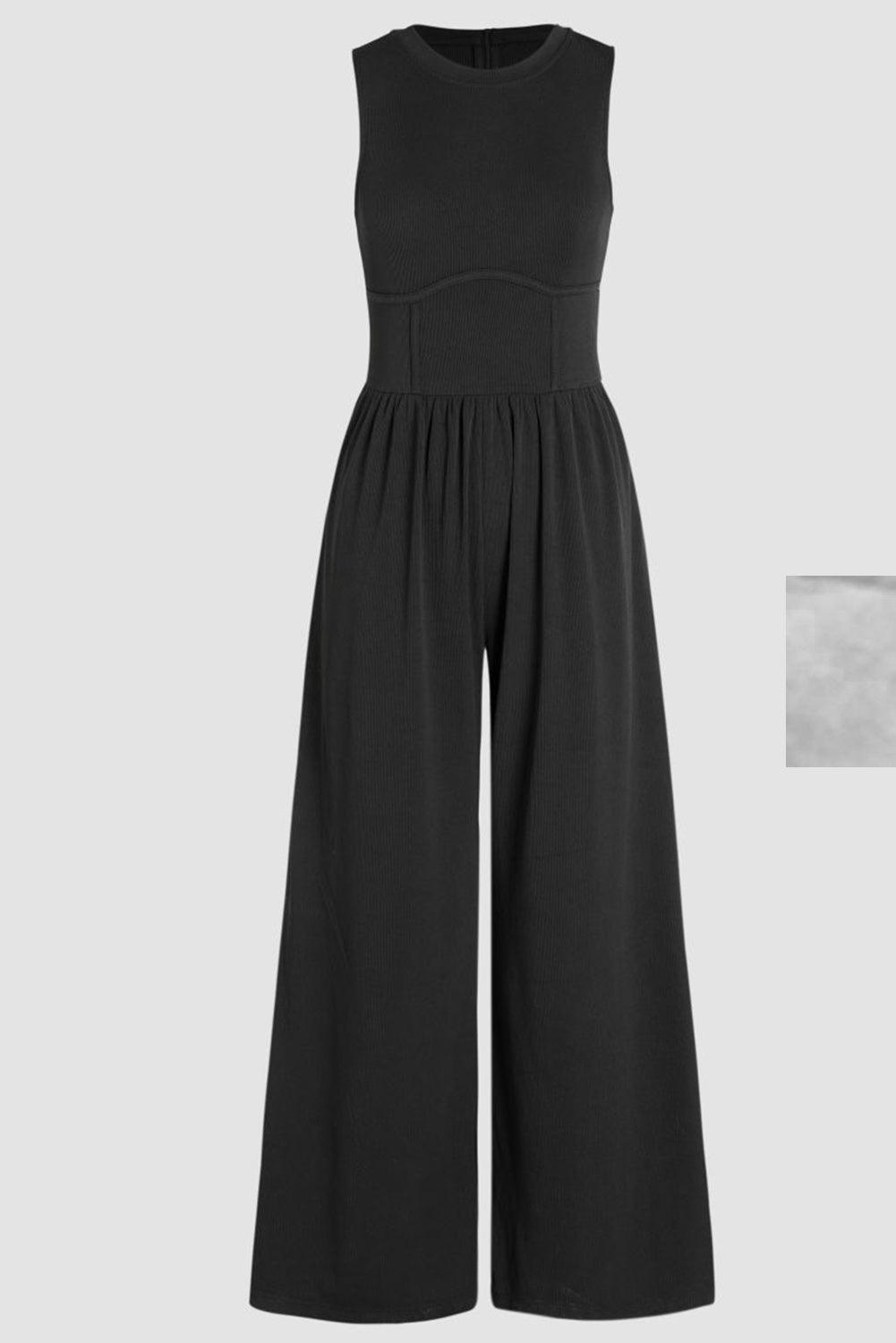 Black Plus Size Sleeveless Cinched Waist Wide Leg Jumpsuit - L & M Kee, LLC