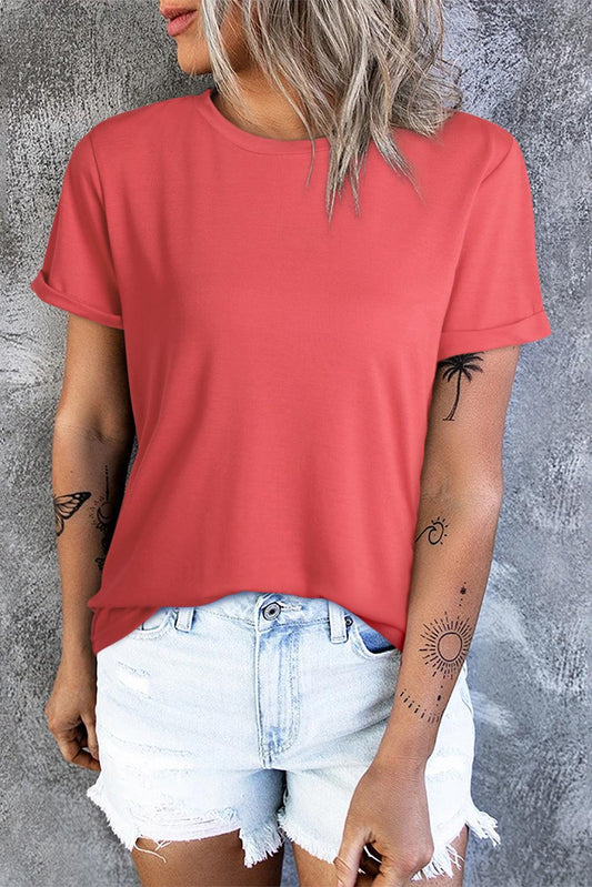 Red Solid Color Crew Neck Tee - L & M Kee, LLC