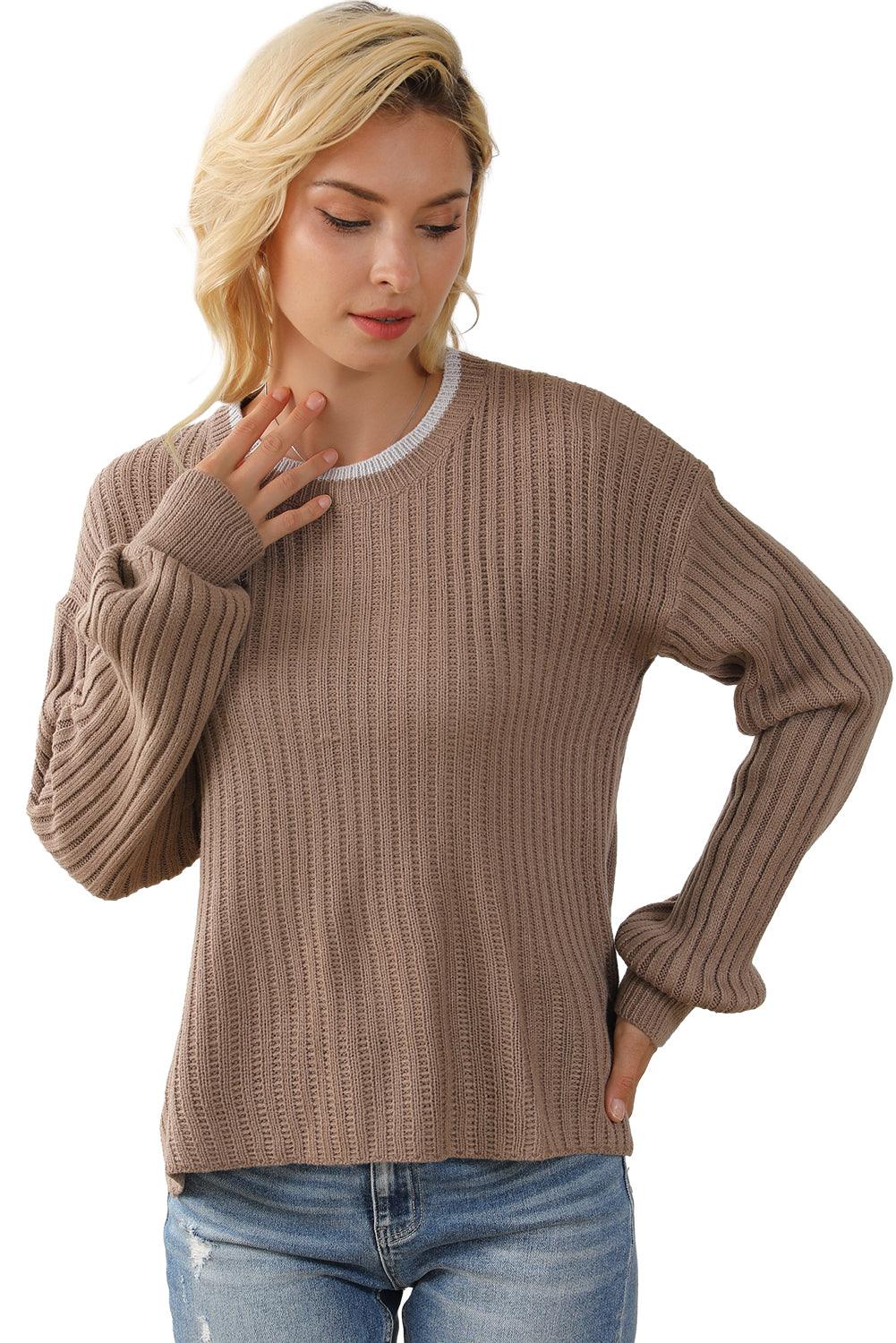 Smoke Gray Balloon Sleeve High Low Split Sweater - L & M Kee, LLC