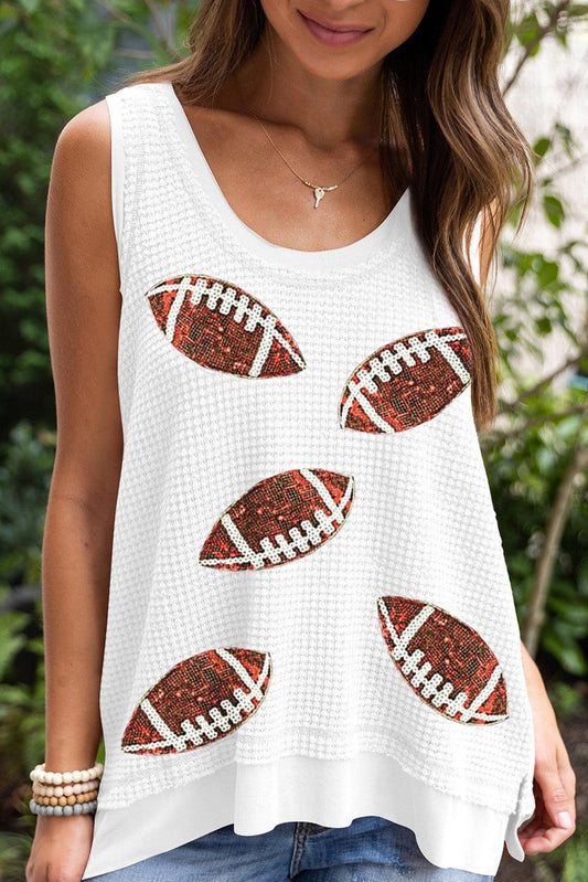 White Sequin Rugby Waffle Knit Tank - L & M Kee, LLC