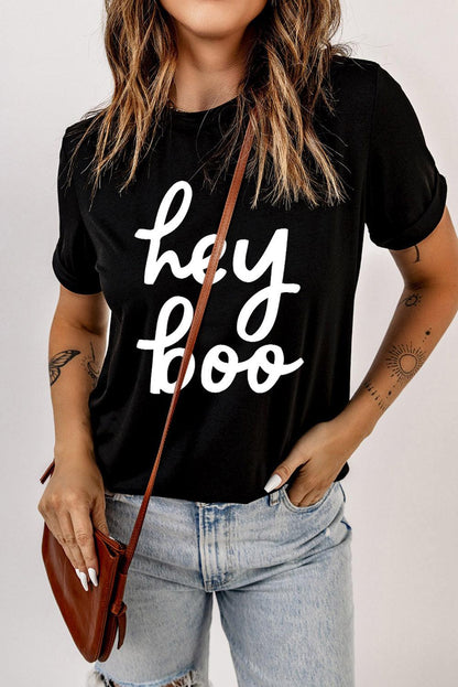 Black hey boo Wordart Graphic T-shirt - L & M Kee, LLC