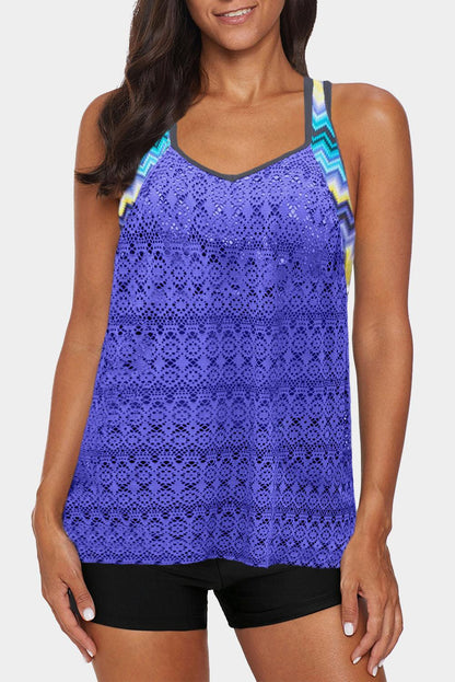 Printed Patchwork Vest Tankini Top - L & M Kee, LLC