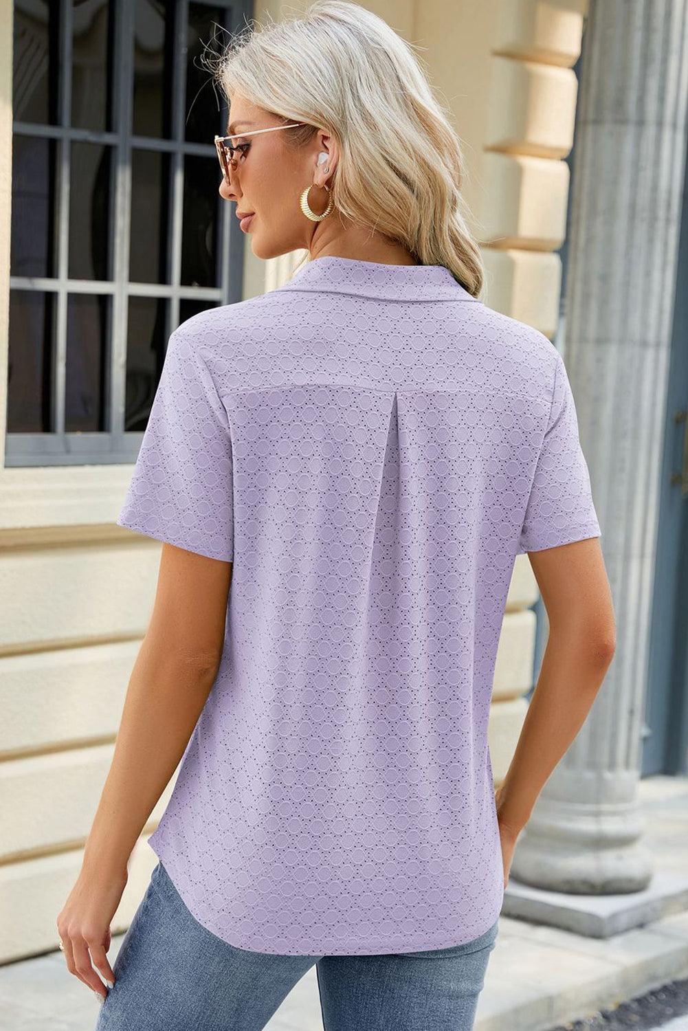 Orchid Petal Eyelet Textured Polo Shirt - L & M Kee, LLC