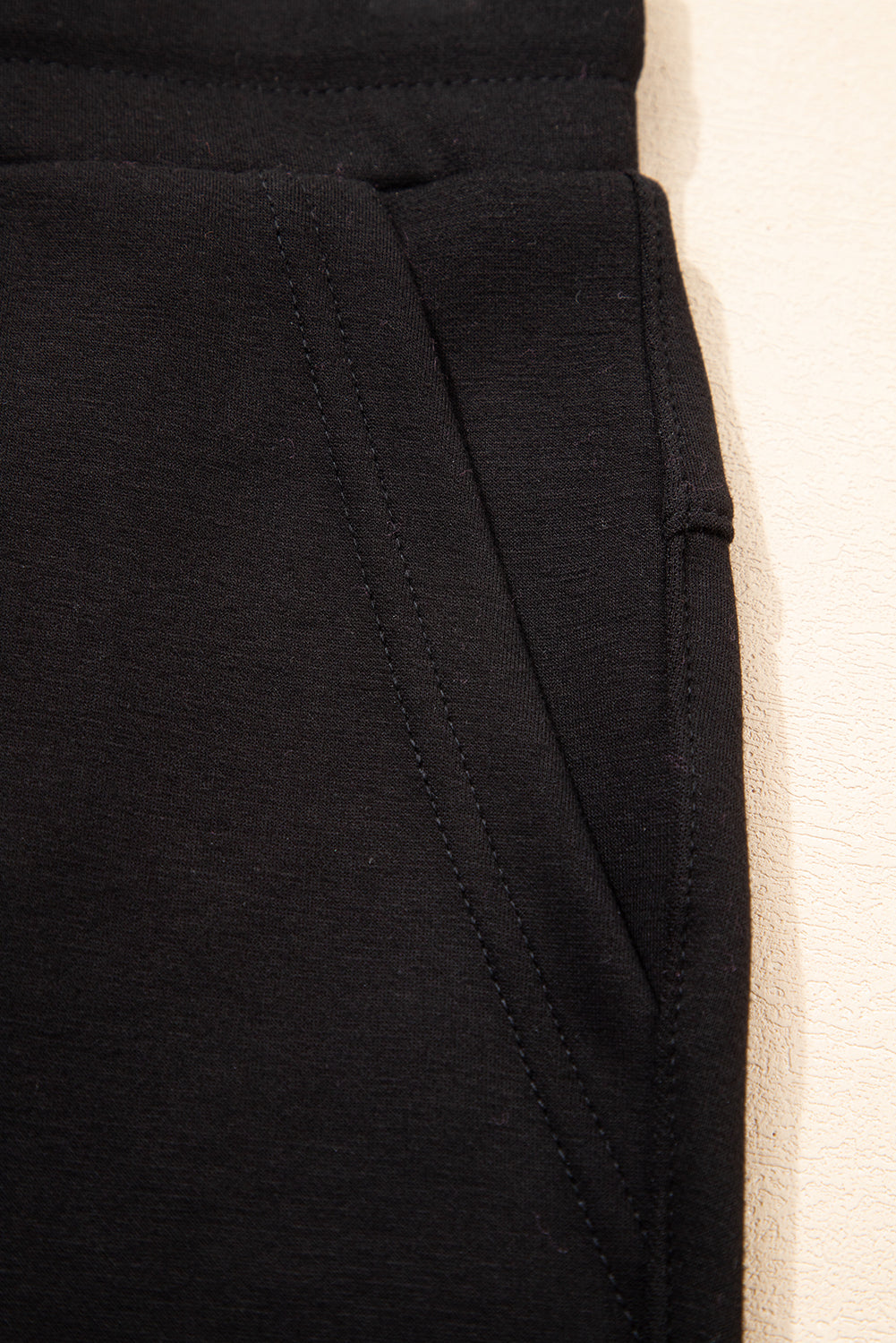Black Exposed Seam Detail Skinny Drawstring Jogger Pants
