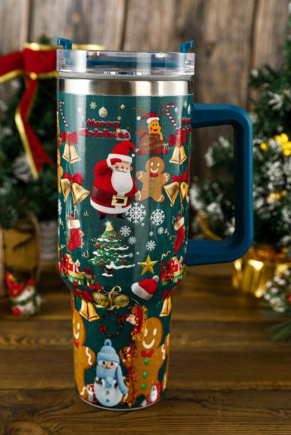 Sail Blue Christmas Pattern Print Handled Stainless Steel Tumblers - L & M Kee, LLC