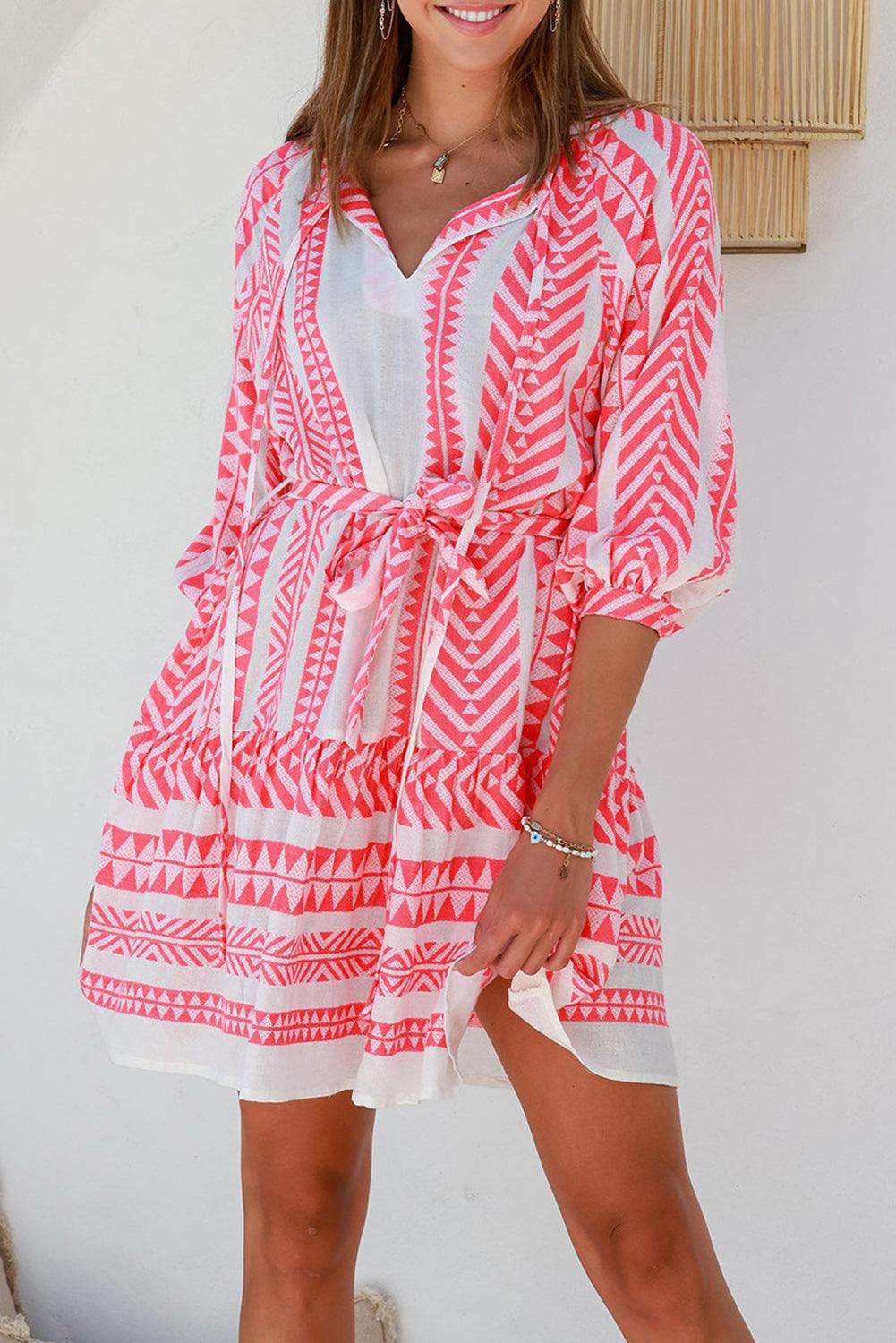 Geometric Striped Buttoned Short Sleeve Shirt - L & M Kee, LLC