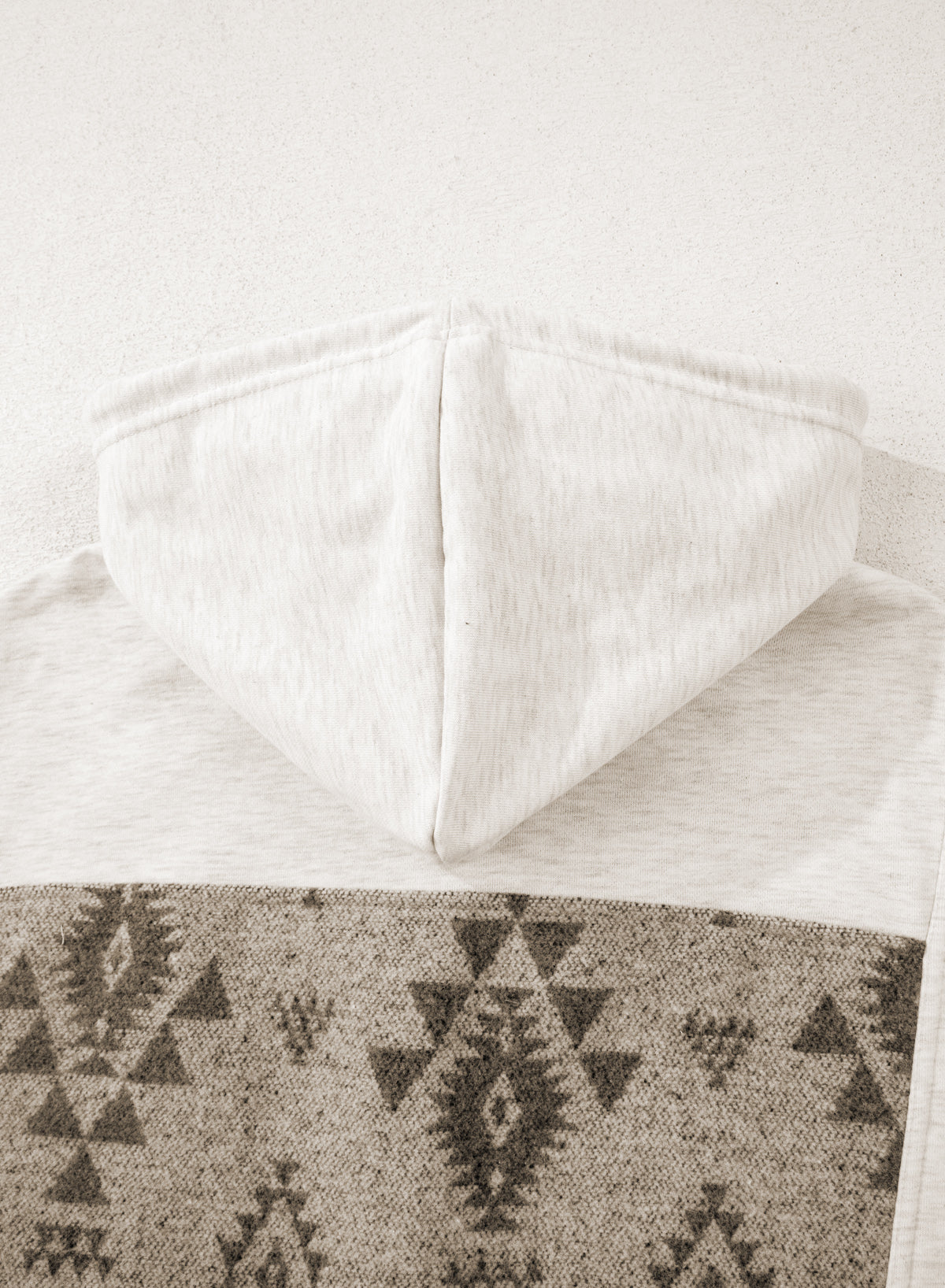 Gray Western Aztec Print Color Block Patchwork Drawstring Hooded Shacket