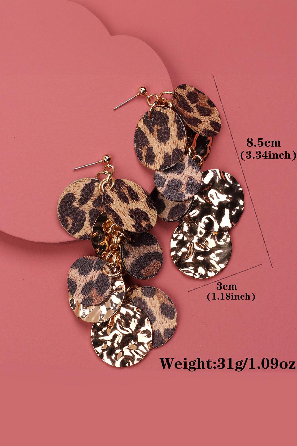 Chestnut Leopard Alloy Disc Stud Dangle Earrings - L & M Kee, LLC