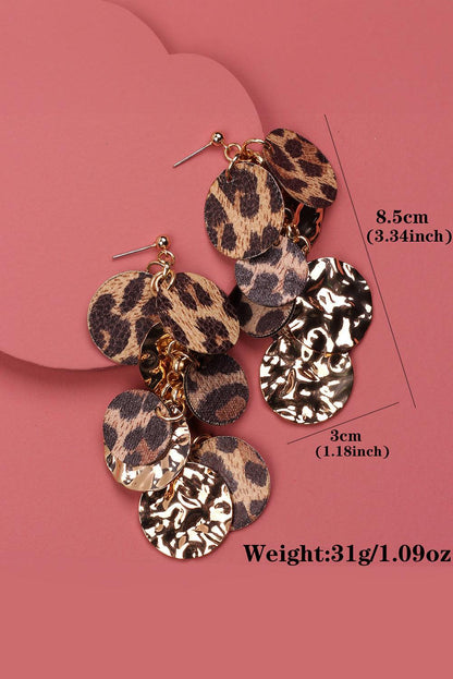 Chestnut Leopard Alloy Disc Stud Dangle Earrings - L & M Kee, LLC