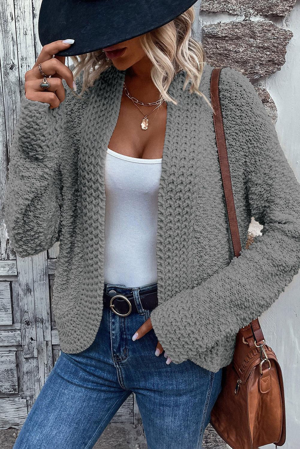 Gray Popcorn Knit Open Front Cardigan - L & M Kee, LLC