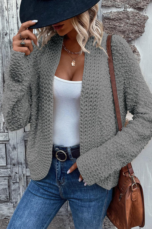 Gray Popcorn Knit Open Front Cardigan - L & M Kee, LLC