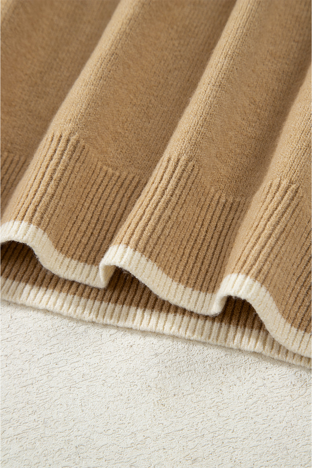 Tan Leopard Bow Decor Split Cuff Contrast Trim Sweater