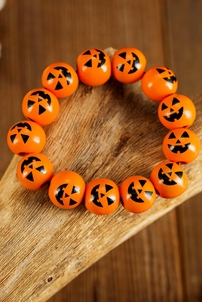 Russet Orange Halloween Pumpkin Face Beaded Bracelet