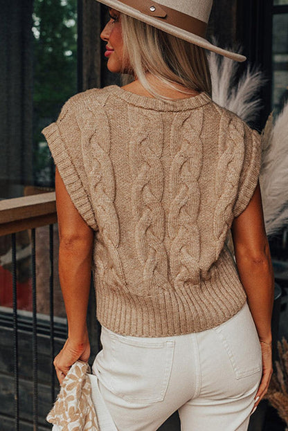 Light French Beige Cap Sleeve Cable Knit Sweater - L & M Kee, LLC