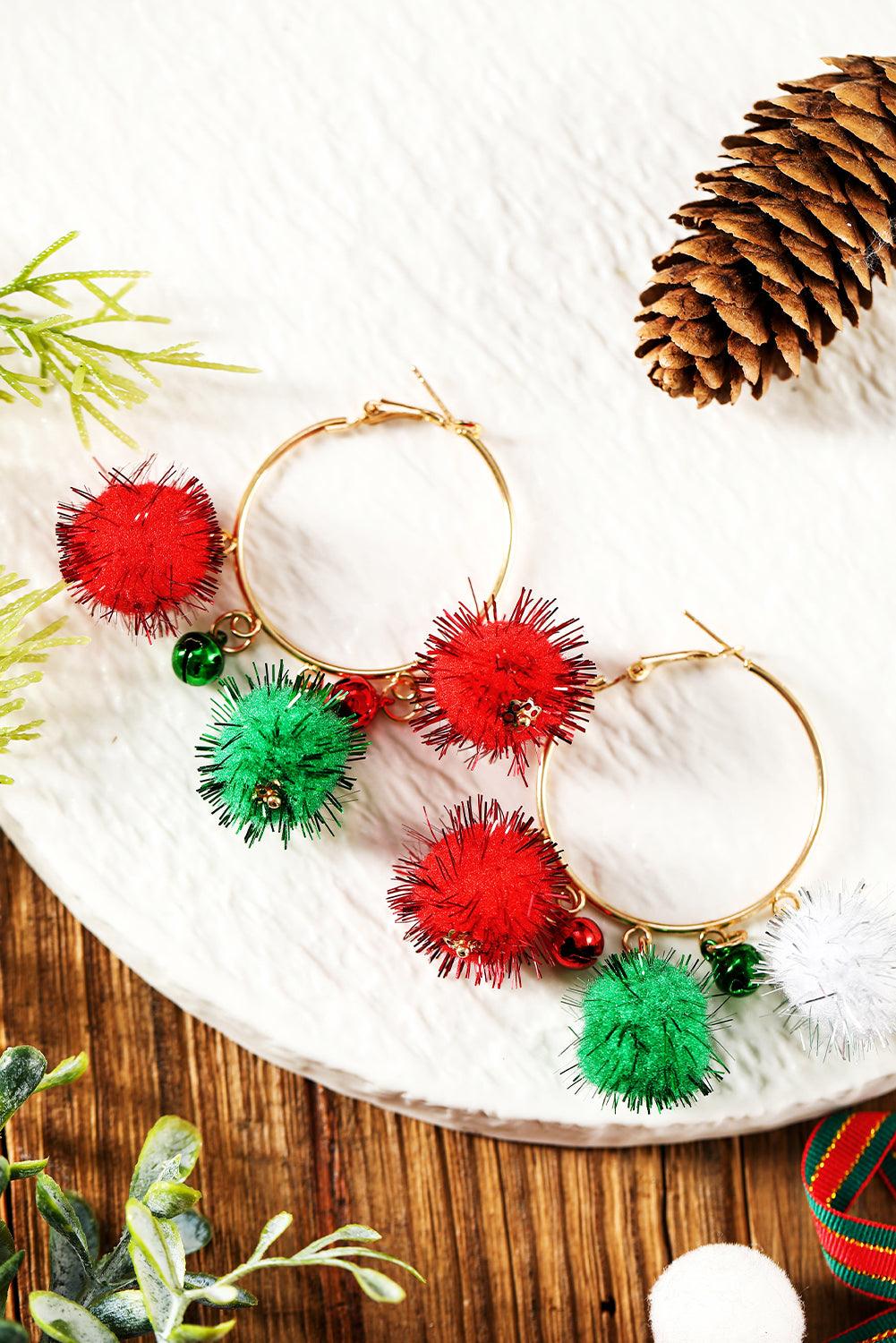 Gold Pom Pom Color Block Hoop Earrings - L & M Kee, LLC