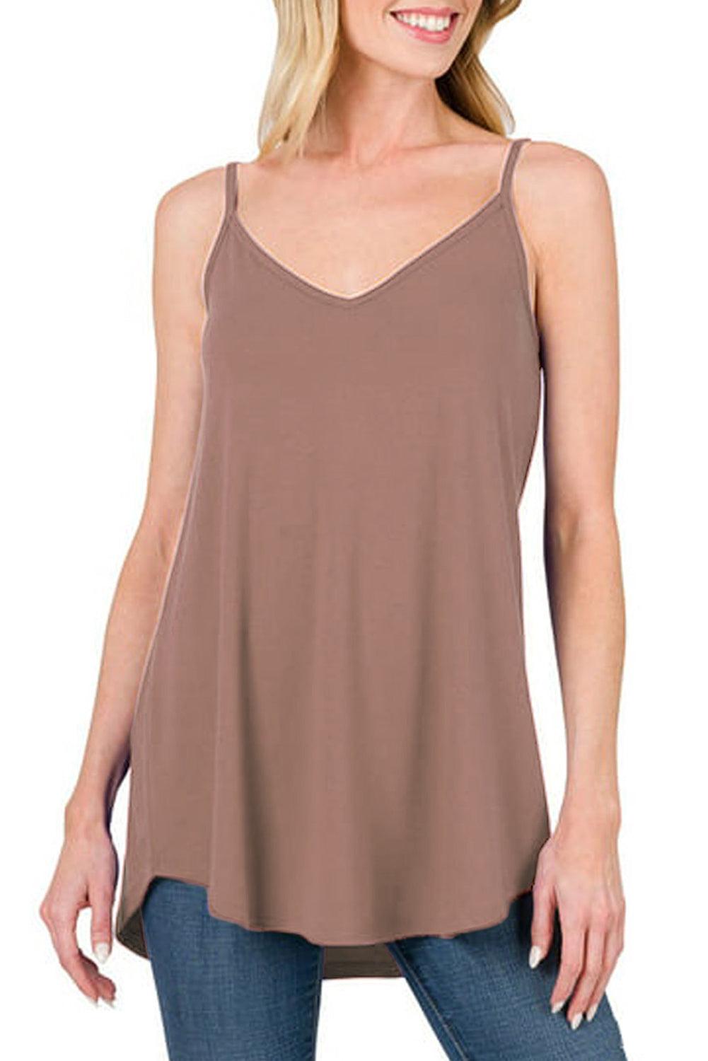 Pitaya Pink Spaghetti Strap V-Neck Flowy Tunic Tank Top - L & M Kee, LLC