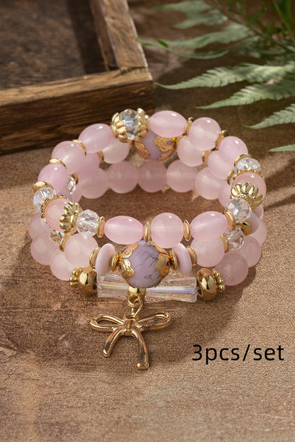 Pink 3pcs Bowknot Pendant Beaded Bracelet - L & M Kee, LLC