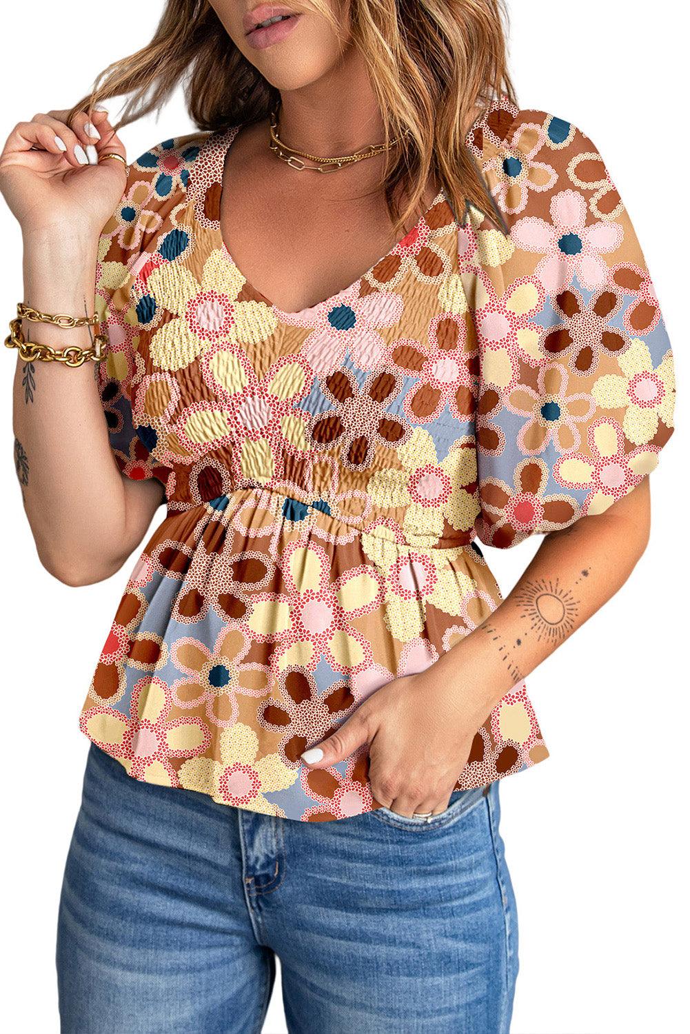 Multicolor Plus Size Floral Embroidered Flutter Sleeve Tank Top - L & M Kee, LLC