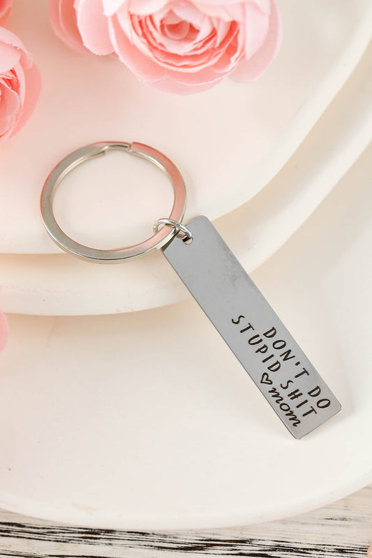 Silvery Mom Heart Shape Slogan Lettering Key Chain