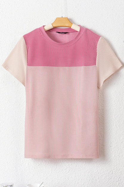 Pink Rib Textured Colorblock T Shirt - L & M Kee, LLC