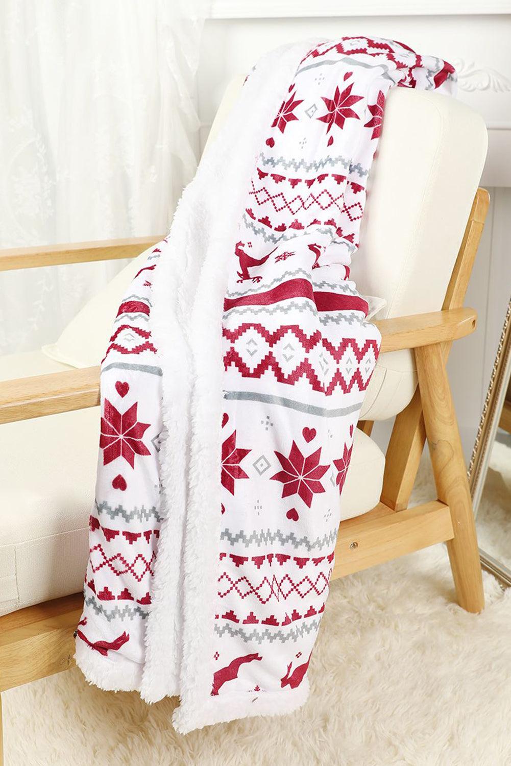 White Christmas Reindeer Snowflake Printed Sherpa Blanket - L & M Kee, LLC