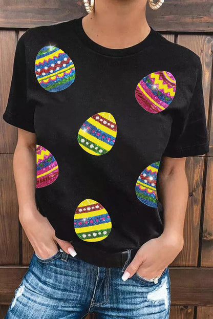 Black Shimmer Easter Eggs Print T-shirt - L & M Kee, LLC