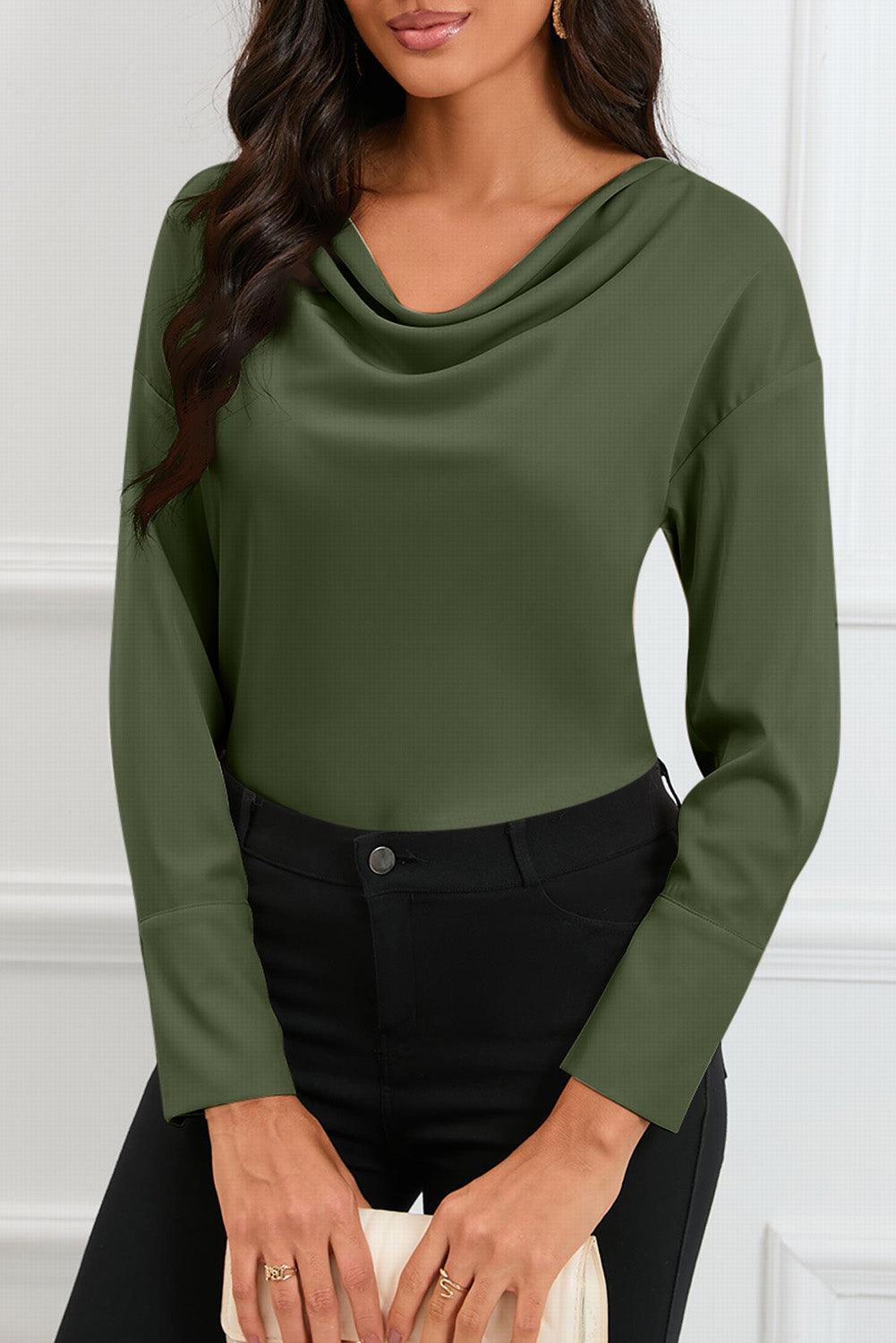 Cowl Neck Long Sleeve Elegant Blouse - L & M Kee, LLC